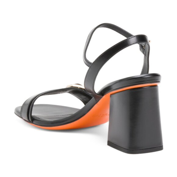 SANTONI Made In Italy Leather Block Heeled Sandals - Picture 2 of 3